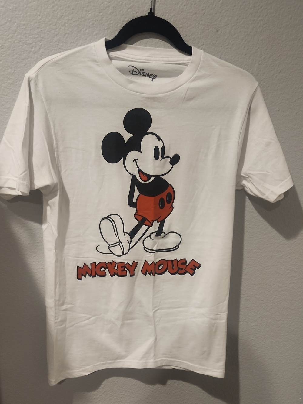 Disney White T‑Shirt with Classic Mickey Graphic in Black and Red